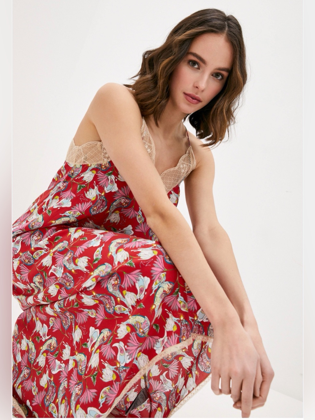 Zadig & Voltaire Red Floral Lace-Trim Slip